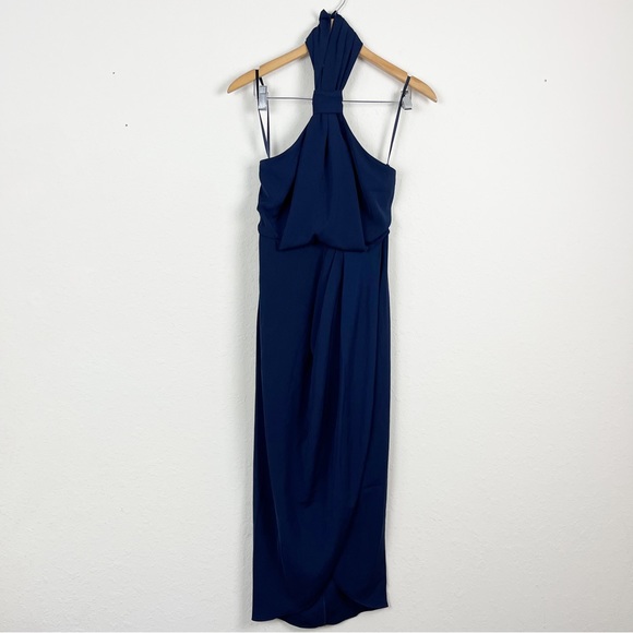 Shona Joy Core Knot Draped Dress in Navy Size 4 - Picture 2 of 8